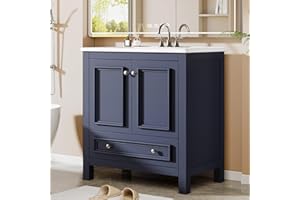 Tribesigns 30" Modern Bathroom Vanity with Sink, Freestanding Bathroom Vanities Cabinet with Ceramic Basin Combo, Bathroom Sink Cabinet with 2 Doors and 1 Drawer, Solid Wooden Frame, Navy Blue