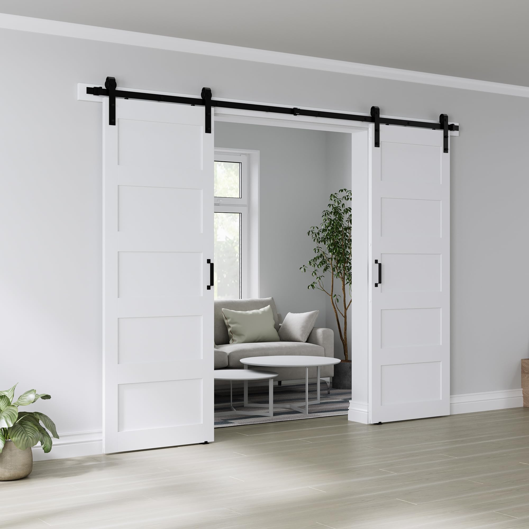 View 1 of ***MISSING ASSEMBLY HARDWARE*** COSHOMER Double 30" x 84" White Barn Door with 10FT Sliding Door Hardware Kit Included, Assemblely Needed, Waterproof PVC Surface, Fit Max Opening 58in x 82in, White