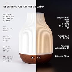 Essential Oil Diffuser Lamp, White Ceramic + Brown