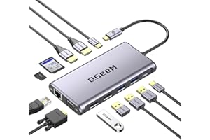 QGeeM 12 in 1 USB C Hub Laptop Docking Station Dual Monitor,Triple Display USB Type C Dock with 4K Dual HDMI,VGA,100W PD,Ethernet,4USB,SD/TF, Compatible for MacBook and Windows