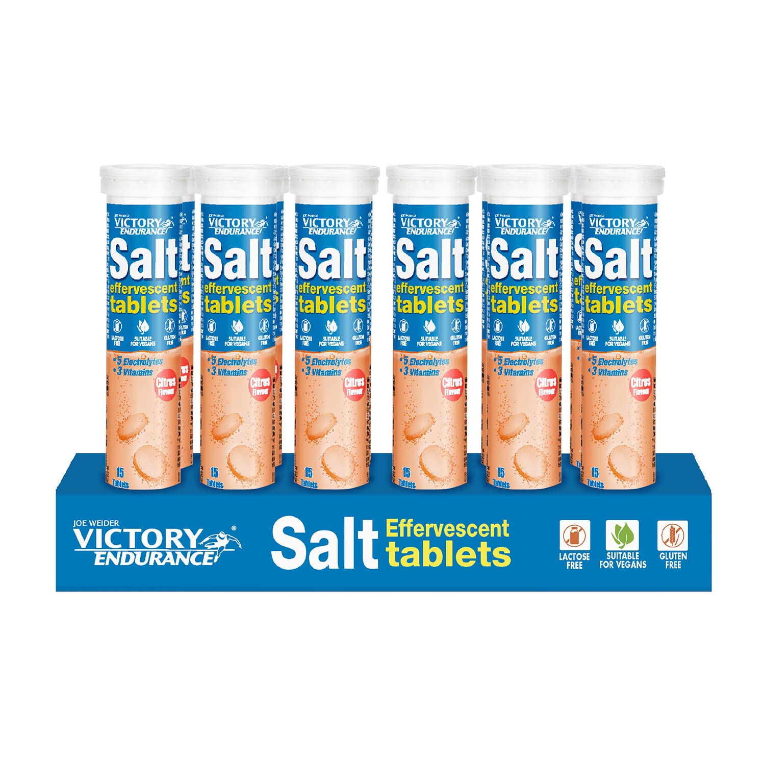 Weider Salt Effervescent Tabs 15 Tablets per Tube. with 5 Electrolytes and 3 Vitamins, Easy Dissolution and Pleasant Taste, Suitable for Vegans, Gluten-Free, Lactose-Free - 12 Count