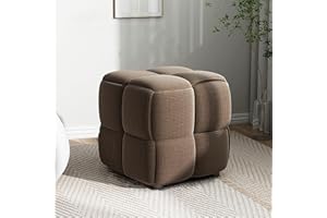 Square Woven Cube Pouf Ottoman,Velvet Foot Stool Upholstered Footrest for Couch,Corduroy Padded Foot Rest Stool for Living Ro