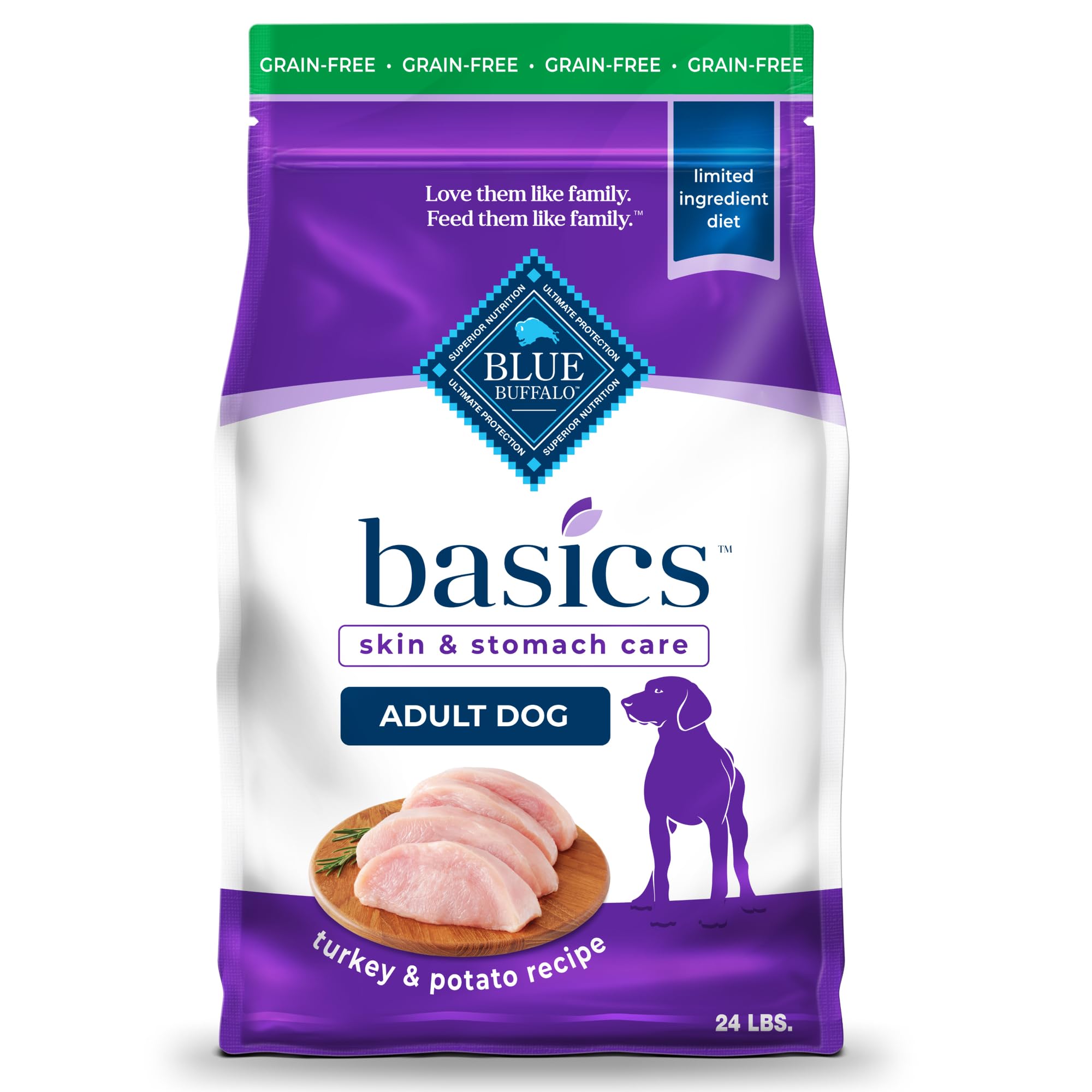 Photo 1 of ******FINAL SALE***** AS IS**
Blue Buffalo Basics Grain-Free Adult Dry Dog Food, Skin & Stomach Care, Limited Ingredient Diet for Dogs, Turkey Recipe, 24-lb. Bag***
