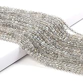 Flash Labradorite Beads, 2 Stands Natural Stone Beads Faceted Loose Gemstone Bead for DIY Jewelry Making Necklace Length 15" Size 2mm