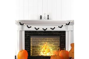 HOLIWOER Halloween Decorations Garland, Felt Bats Halloween Decor Banner with Wood Beads for Fireplace Mantel Walls Home Indoor