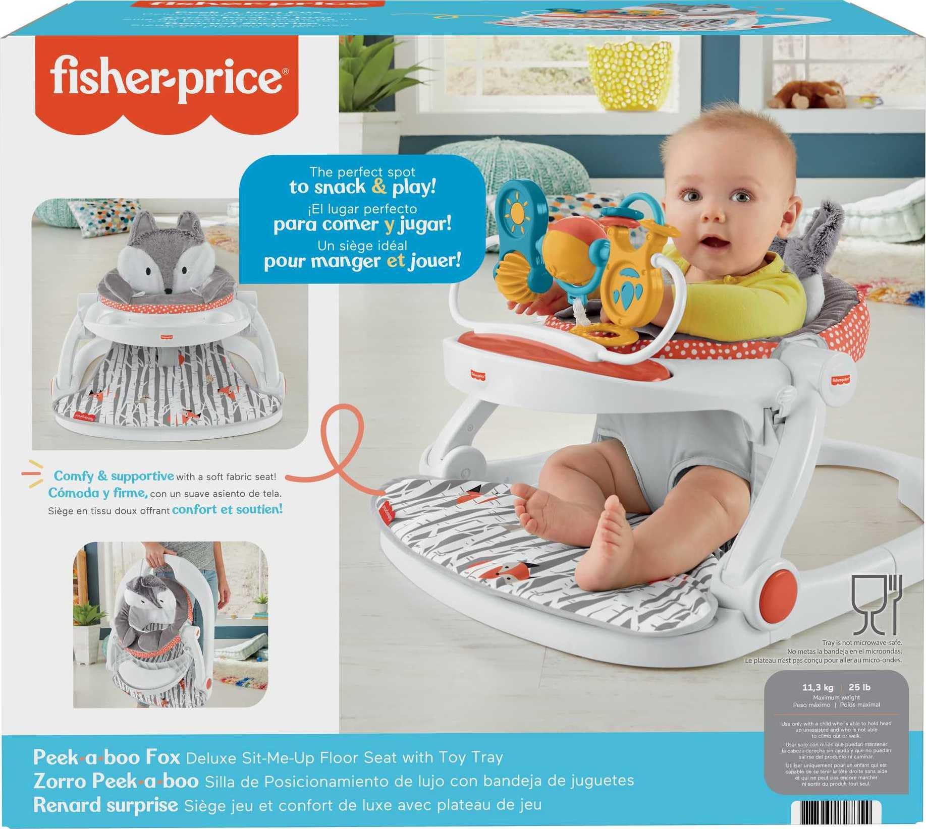Fisher-Price Portable Baby Chair Premium Sit-Me-Up Floor Seat with Snack Tray, Toy Bar & Plush Washable Seat Pad, Peek-a-Boo Fox