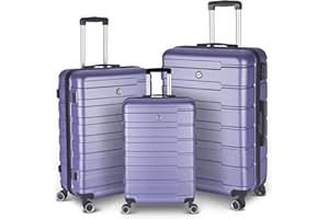 Wqzlyg Luggage Sets 3 Piece,Hardside Carry on Suitcase with Telescopic Handle and Hooks,Lavender purple(20in/24in/28in)
