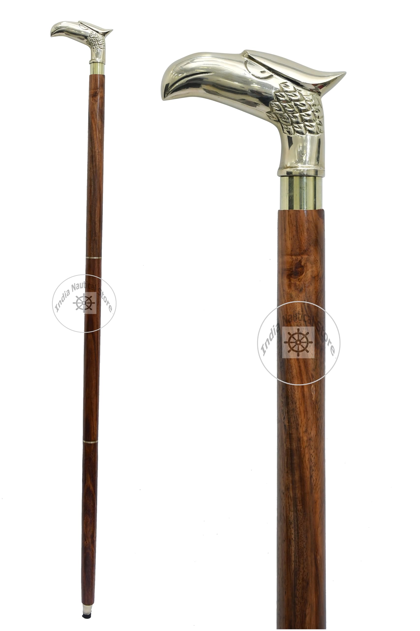 Alfiya Nautical Eagle Head Walking Stick | Wooden Support Cane with Rare Cast Brass Eagle Handle | Comfortable Grip & Classic Gift Accessory