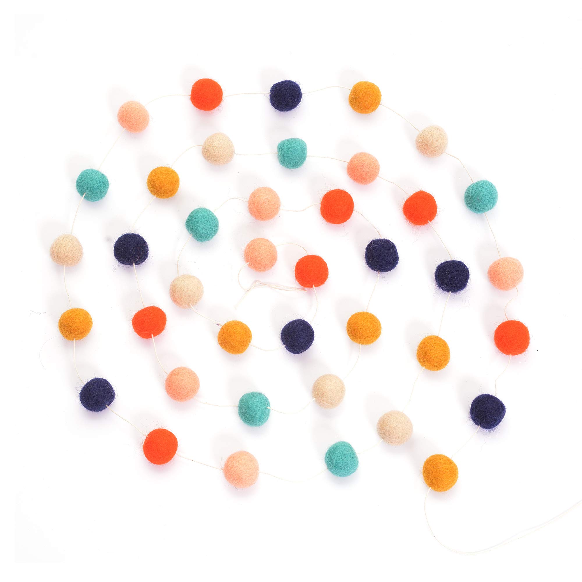 Glaciart One Felt Ball Pom Pom Garland - 12 Feet, 40 Balls, 6 Arizona Colors, Nursery Decor, Bunting, Birthday Party Decorations, Easter, Photo Prop