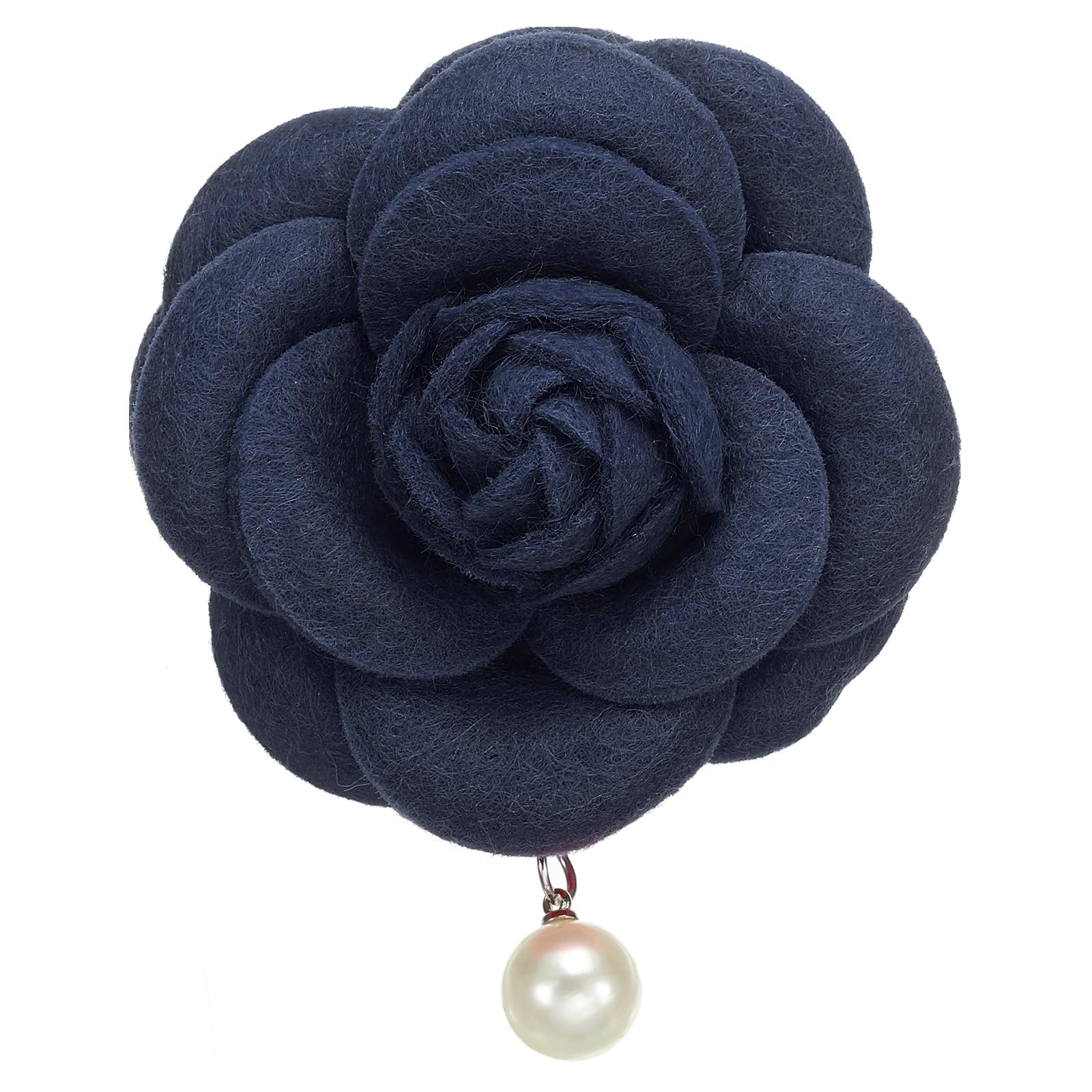 PATIKIL Camellia Flower Brooches, Vintage Fabric Flower Brooches Artificial Pearl Elegant Floral Pins for Women Hat Dress Shirt Tie Corsage, Dark Blue