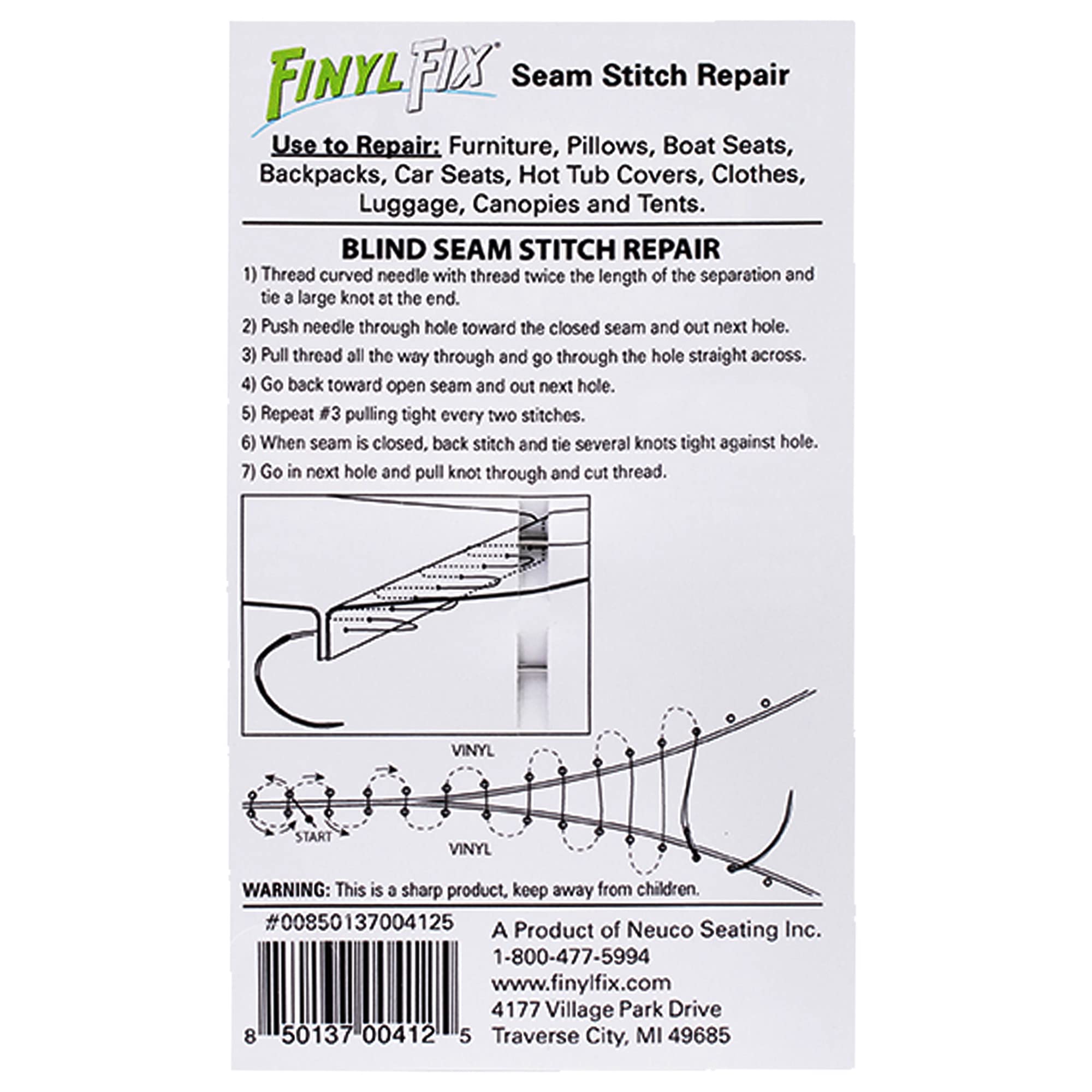 Finyl Fix Seam Stitch Repair Kit | Restore Seam Damage on Vinyl, Fabric, Leather, Heavy Canvas on Car/Boat Seats, Furniture, Clothes | Vinyl Repair Kit, Sewing Kit with Black & White Thread