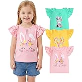 Coaturi 3 Pack Toddler Girl Shirts: Short Ruffle Sleeve Round Neck T-Shirts Cotton Tee Summer Casual Tops Size 18M-5Y