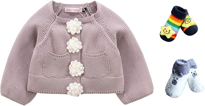 Amazon Co Jp Cuckoo Baby ベビー服 カーディガン ニットセーター コート 子供服 新生児 春 秋 長袖 女の子 冬のコートボタンカーディガン 綿の靴下 服 ファッション小物