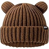 Royid Bear Hat Adult Bear Beanie with Ears Knit Warm Slouchy Crochet Hat