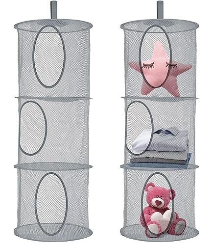 Lot De 2 Filets De Rangement à Suspendre En Maille à 5 Niveaux Pliables Pour Jouets En Peluche, Vêtements Et Articles Divers (gris
