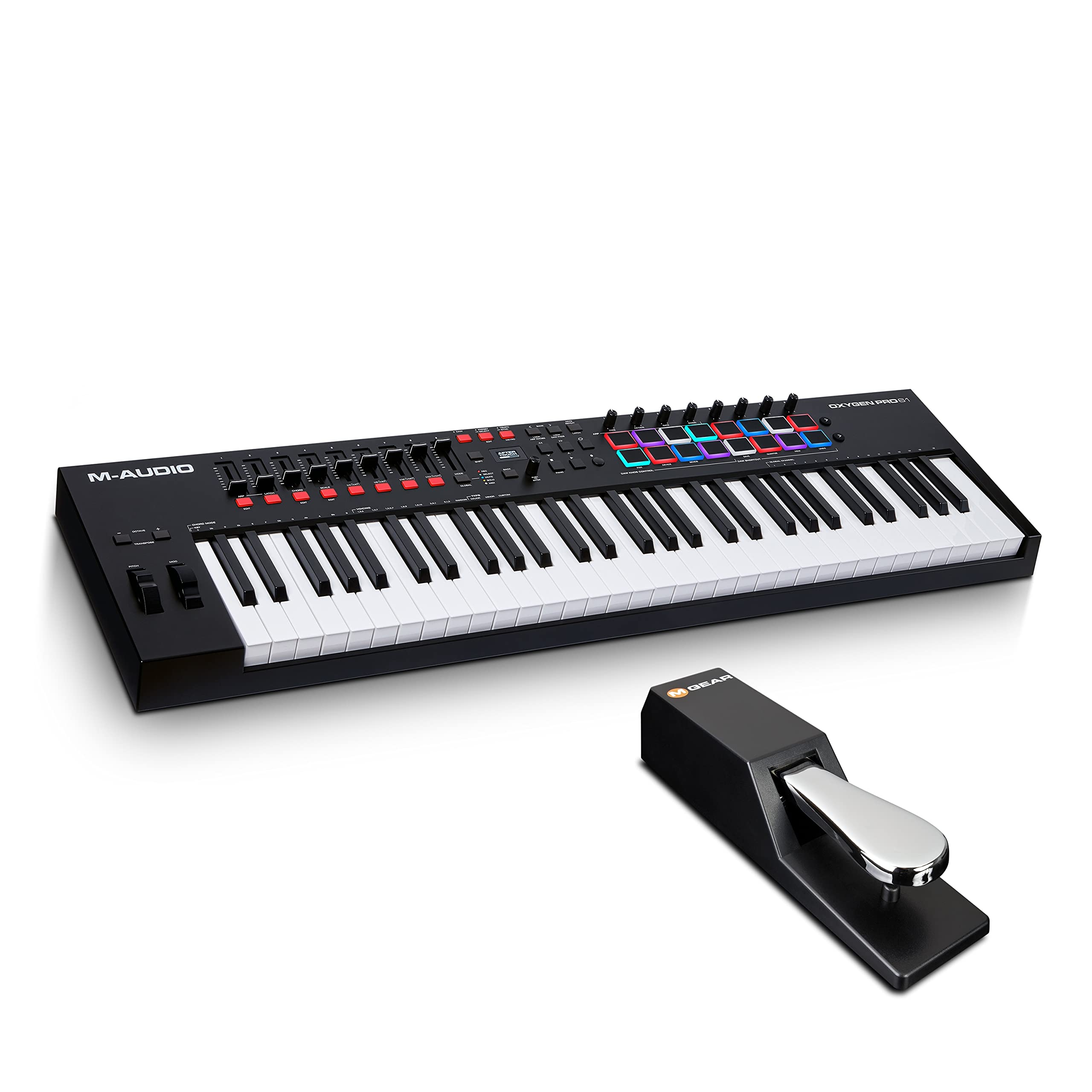 M-Audio MIDI Keyboard Bundle - 61 Key USB MIDI Controller Oxygen Pro 61 with 16 RGB Drum Pads, Sustain Pedal SP-2 and Music Production Software