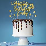Cakeshop Personalised Happy Birthday Glitter Cake Topper - Gold Name & Age view 3