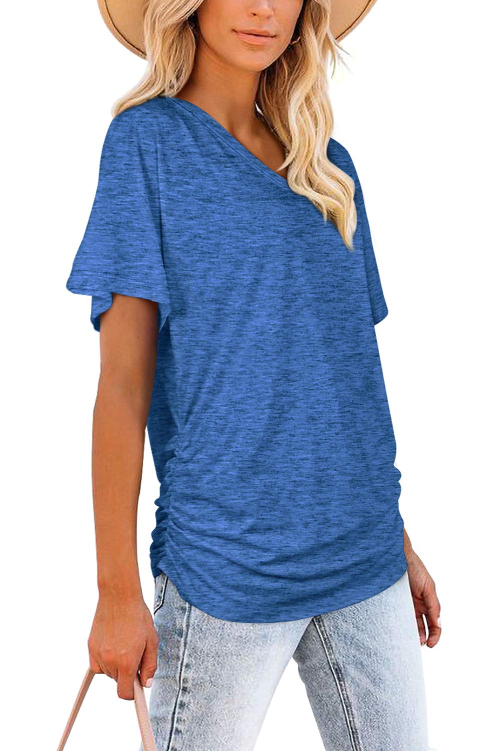 Womens Short Sleeve Shirts Casual Vneck Dolman