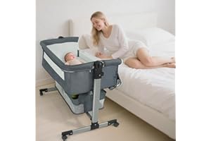 Gentle Monster Baby Bassinet Bedside Crib Sleeper, Rocking Bassinet with Breathable Mesh Mattress Mosquito Net Adjustable Height Storage Net Bag Wheels Easy Folding Portable Bed for Infant Newborn