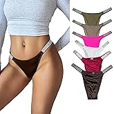 4UFIT Women's Ice Silk Rhinestone Thongs Low Waist High Cut Bikini Underwear Hipster T Back Panties 6 Pack