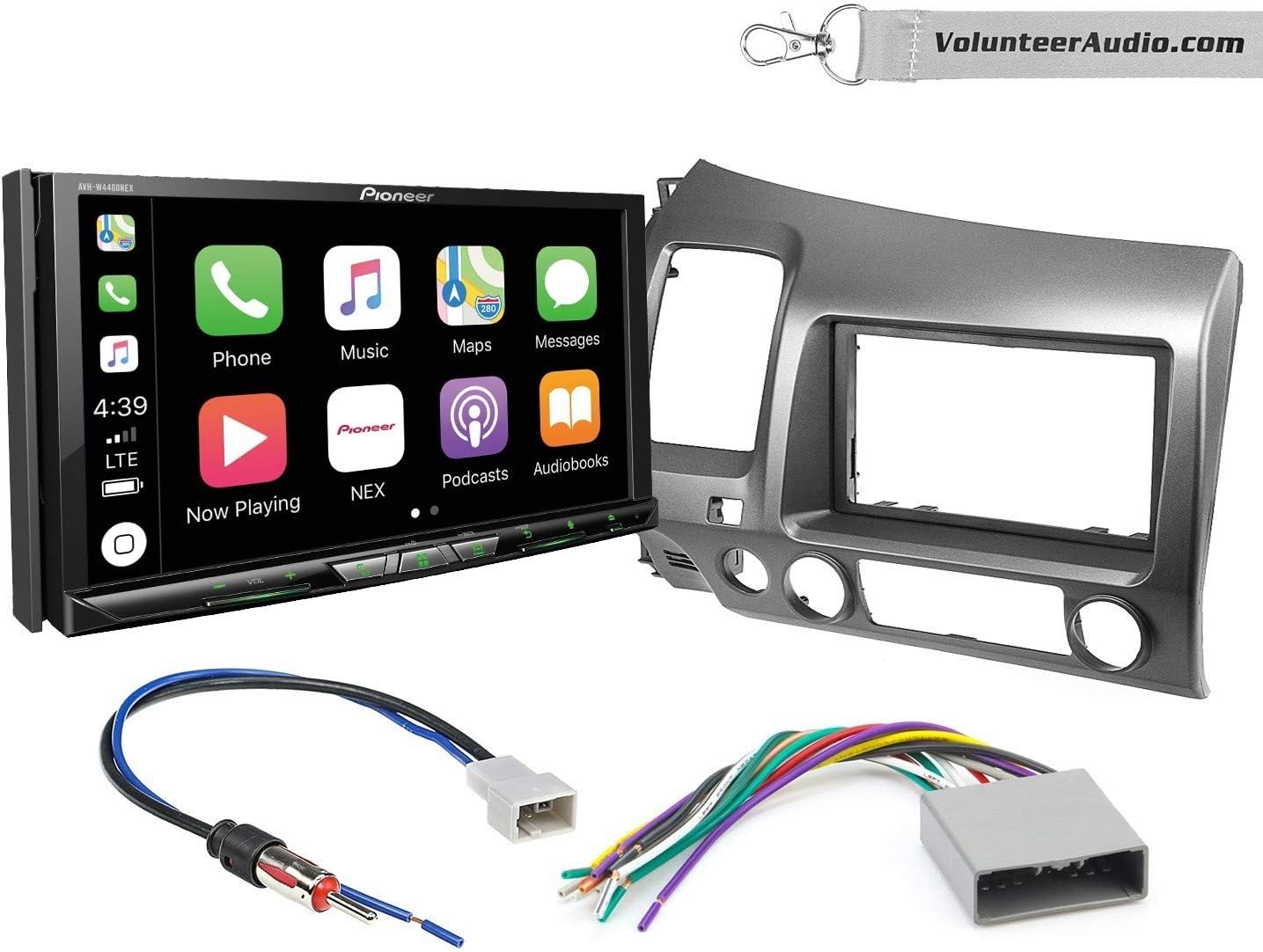 Pioneer AVH-W4400NEX Double Din Radio Install Kit With Apple CarPlay, Android Auto, Sirius XM Ready Fits 2006-2011 Honda Civic (Dark Atlas Grey)