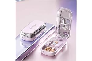 GRDSAX Portable Pill Cutter, Professional E-Chu Pill Cutter Splitter for Small and Tiny Pills, Adjustable Pills Cutters Splitter Halves/Third/Quarters with Centering Device, Easy to Use and Travel Sized(Purp