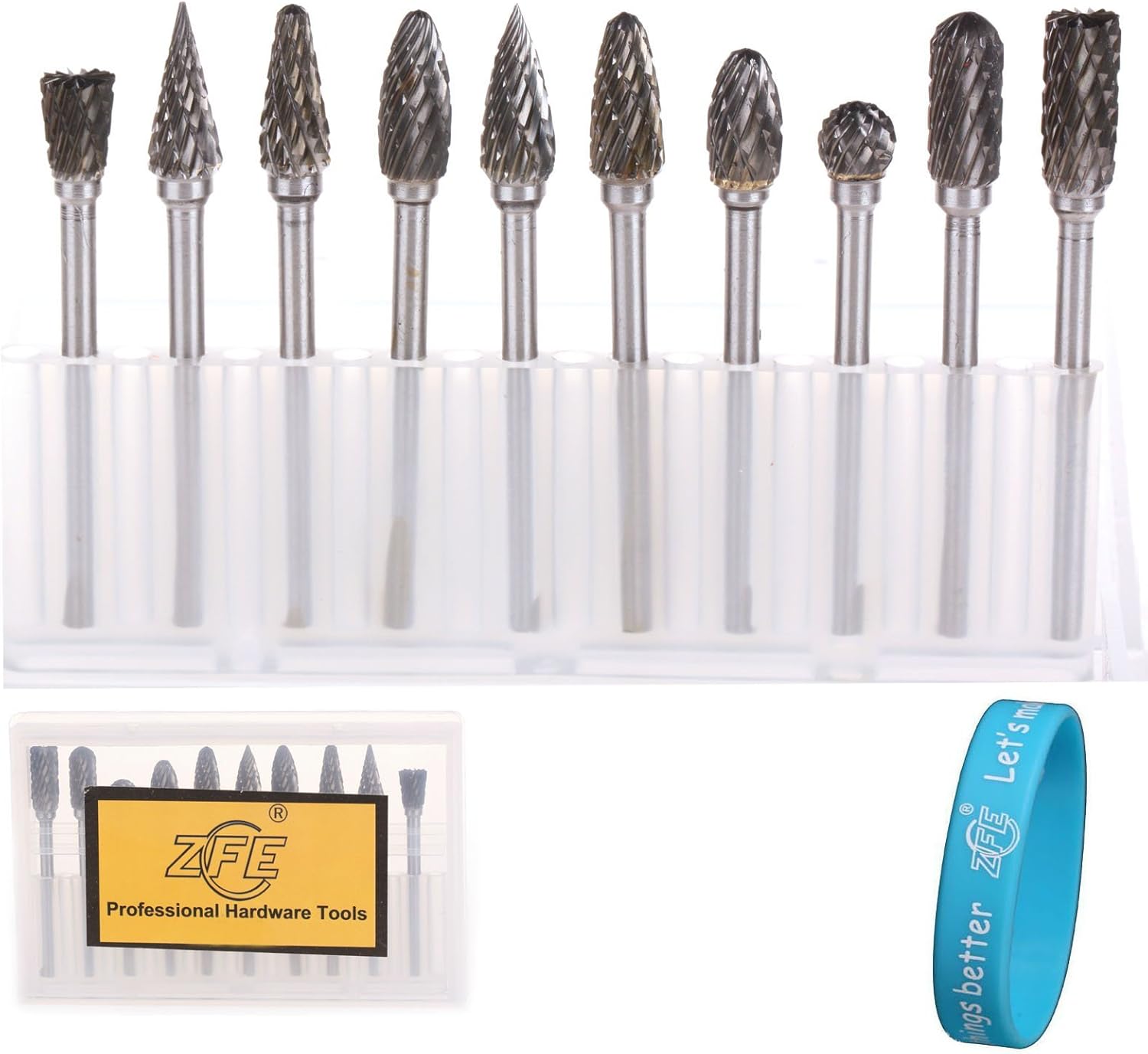 ZFE 10 Pieces Tungsten Carbide Rotary Burr SET 1/8" Shank