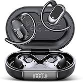 Open Ear Headphones, Bluetooth 5.4 Earphones 36H Playtime Air Conduction Headphones with Mic, Adjustable Earhook Earbuds with ENC Clear Calls/LED Display, IPX7 Waterproof Open Ear Earbuds Black