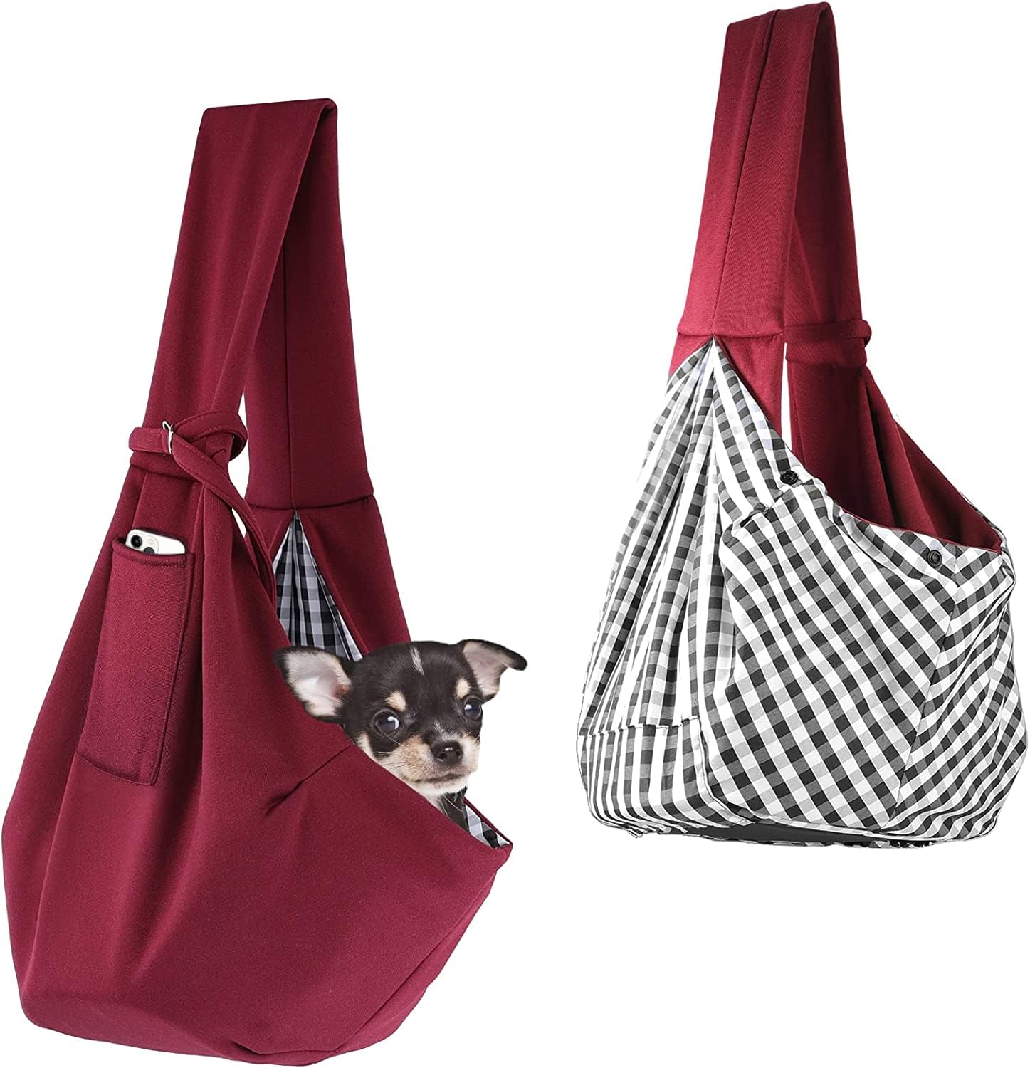 AOTWAN Puppy Dog Sling Puppy Carrier for Small Dogs Reversible Dog Carrier with 2 Pocket Puppy Carrier Sling for Walking Subway Travel(Burgundy) — image 1