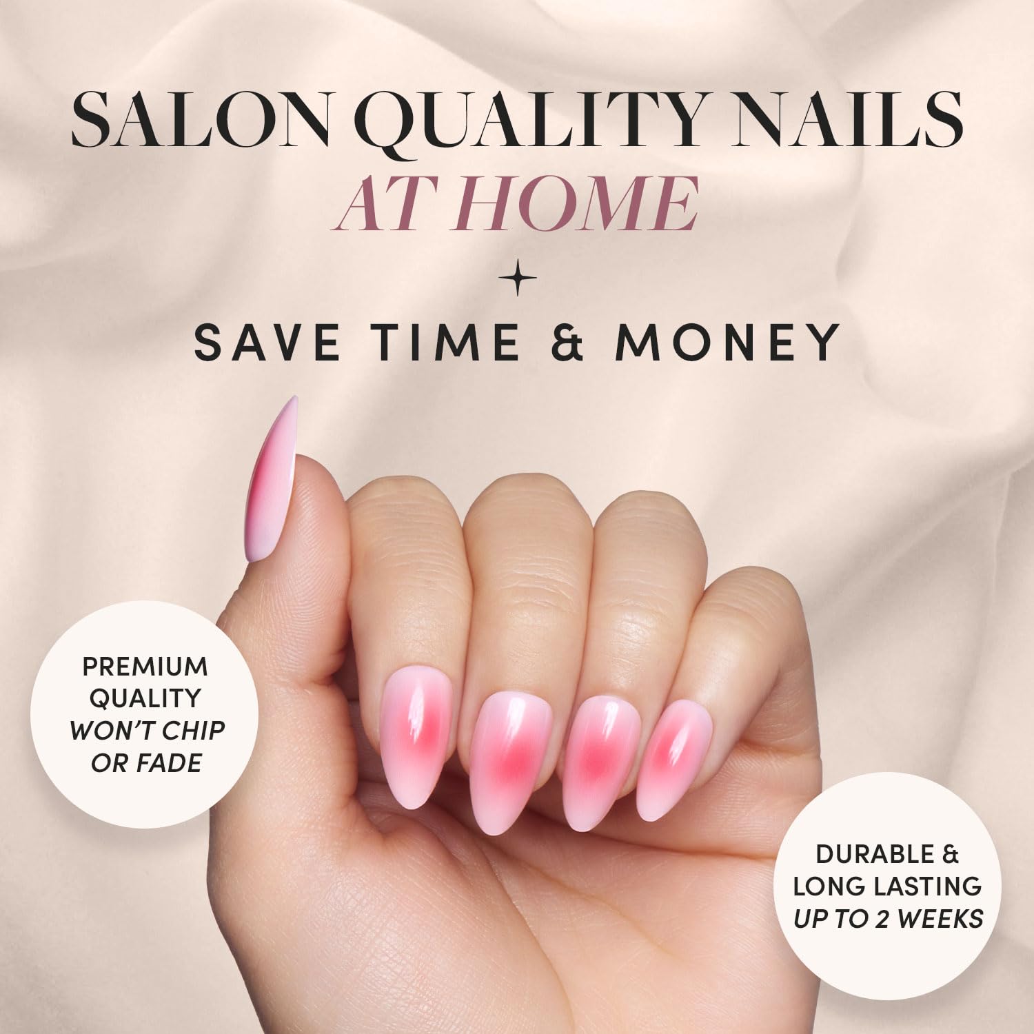 Glamnetic Press On Nails - Blushing Aura | Short Almond Trendy Pink with Ombre Center Nails in a Glossy Finish | 15 Sizes - 30 Nail Kit with Glue - Image 2