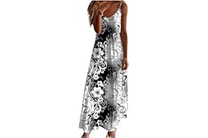 TAPANET Summer Dresses for Women 2024 Casual Floral Spaghetti Strap Dress Sexy V Neck Long Maxi Dress Boho Beach Sun Dresses