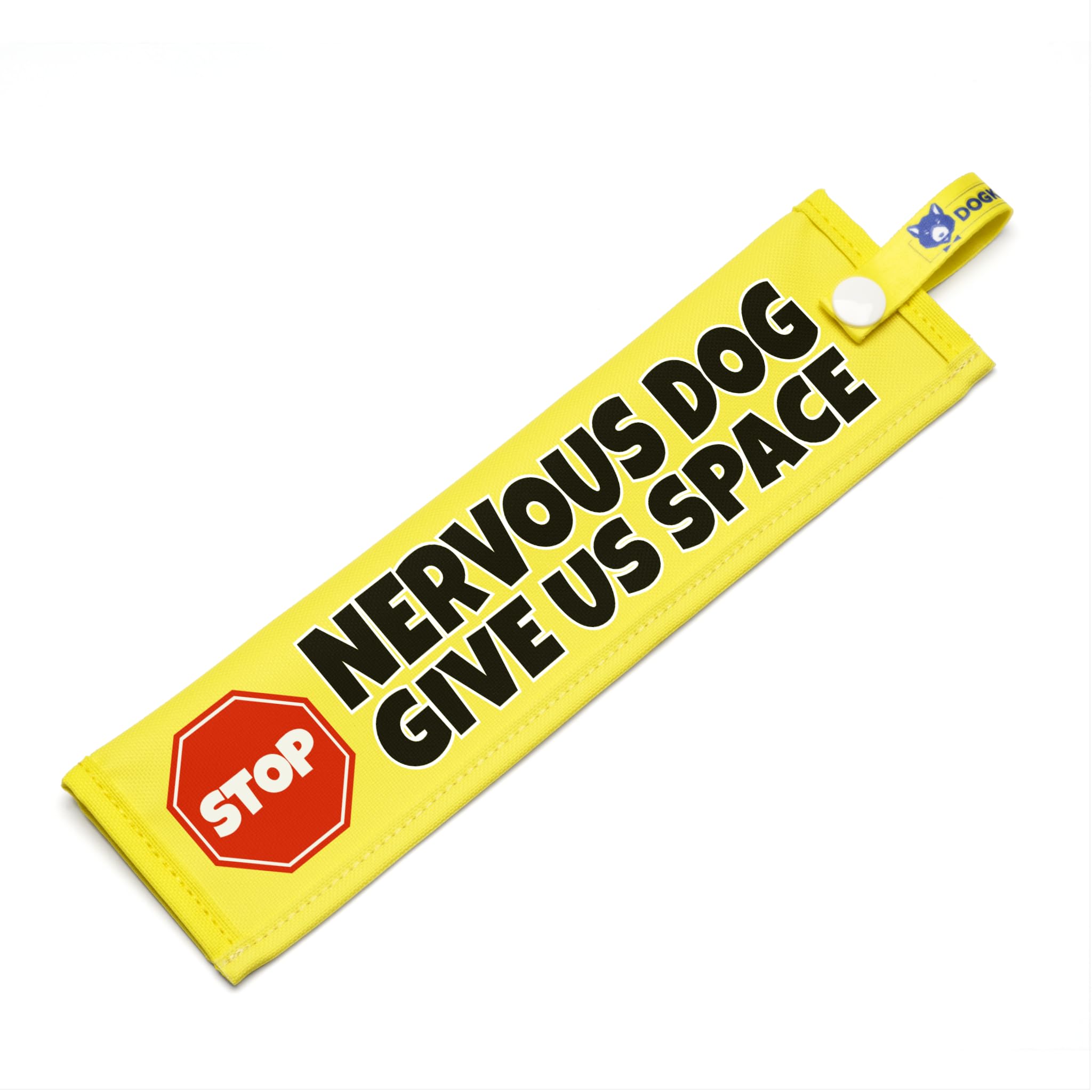 Nervous Dog Give Us Space – High Visibility Training Lead Wrap for Dog Walks – Bright Yellow Space Awareness Warning with Snap Attachment – Double Sided Lead Cover