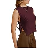 MakeMeChic Women's Tie Side Sweater Vest Tops Split Hem Knitted Sleeveless Crew Neck Tank Fall Top