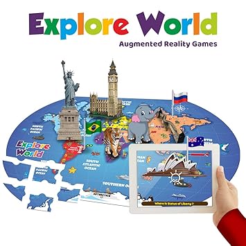 PLAYAUTOMA Explore World - Fun Educational, Jigsaw World Map Floor Puzzle, Interactive Augmented Reality Learning Games for Kids 6-99 Years