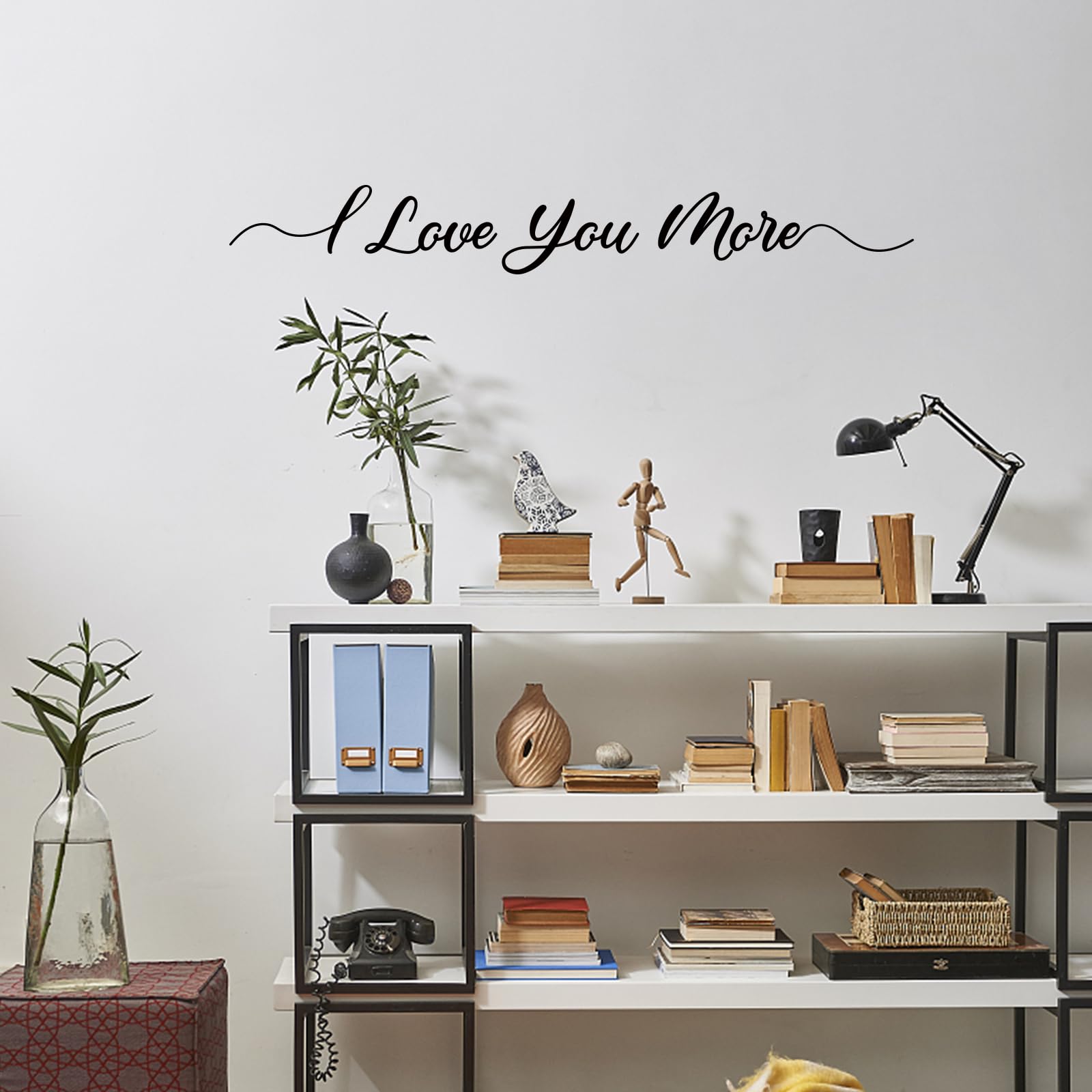 PLIGREAT I Love You More Quote Wall Decals Warm Love Sayings Peel and Stick Wall Stickers for Bedroom Living Room Furniture Door Background Decor DIY Art Letterring Indoor Wall Murals