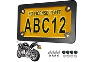BGGTMO Motorcycle License Plate Frame,Matte Black Stainless Steel Tag Holder for Bike Moto Moped Motorbike Scooter, Cool Metal Bracket with Screws Nuts Caps, 1 Pack