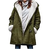 AI'MOURI Windproof Sherpa Lined Outerwear for Women Winter Fleece Hooded Overcoat with Pockets Warm and Thicken Parka Jacket