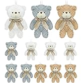 YJUBAOA 12 pcs Mini Stuffed Teddy Bears 4.7 Inch Small Plush Teddy Bears Bulk for DIY Keychain Birthday Christmas Party Favor (White + Brown + Grey)