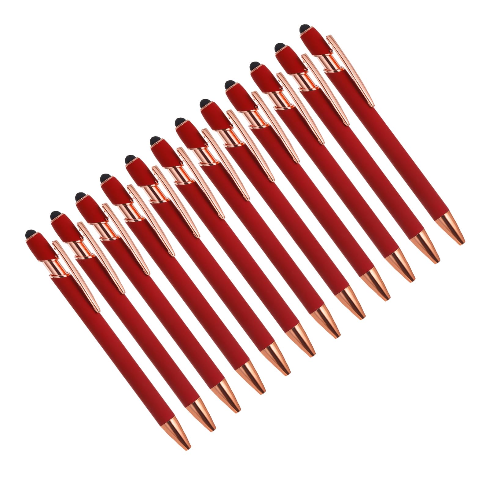 YOKIVE 12 Pcs Ballpoint Pen with Stylus Tip, 2 in 1 Black Ink Metal Stylus Pen 1.0mm Medium Point Style 2, Great for Touch Screens, Office, Studios (Red)