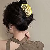 1Pc Summer Lemon Hair Clips - Creative Fruit Big Claw Clips Fresh Lemon Yellow Design Half Circle Gripper for Thin/Thick Hair Style Acrylic Semi-Circular Non-Slip Shark Clip Hair Barrette Clips