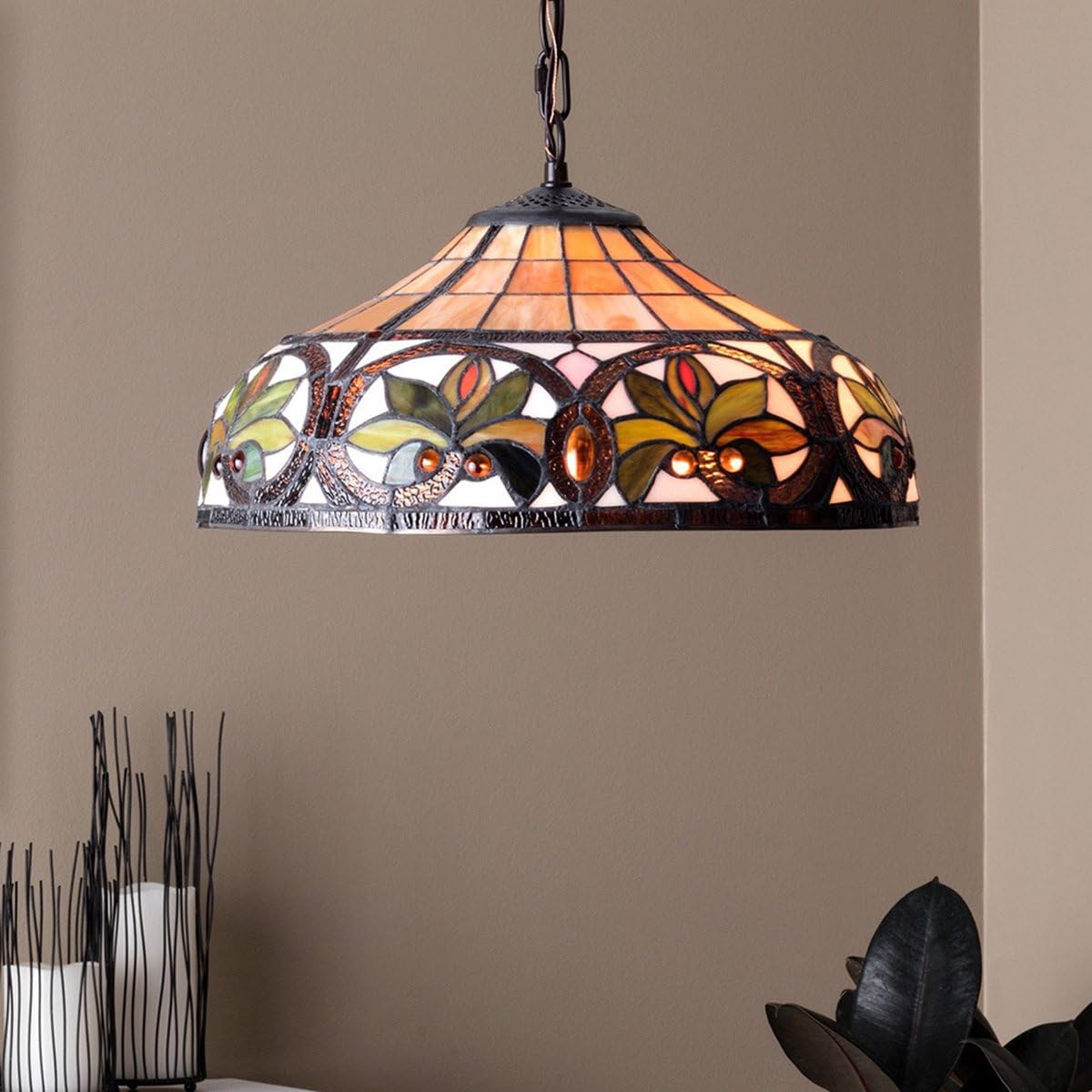 Tiffany Style Chandelier Lighting 2 Light Pendant Hanging Lamp Colorful Glass Victorian Ceiling Light Fixture H 12 x D 18 inches Shade Bronze Finish + Bonus Free eBook Lighting Trends