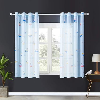 Topfinel Transparente Vorhänge mit Ösen Boot/Schiff Mustern Kurze