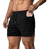 EVERWORTH Men's Solid Gym Workout Shorts Bodybuilding Running Fitted Training Jogging Short Pants with Zipper Pocket 3 Colors