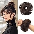 FGZJMAE Messy Bun Hair Piece Human Hair Natural Curly Dark Brown Tousled Smooth Stretchy Fluffy Donut Updo Elastic Rubber Band Human Hair Chignons Scrunchies Hair Bun(1 Count #2 Darkest Brown)