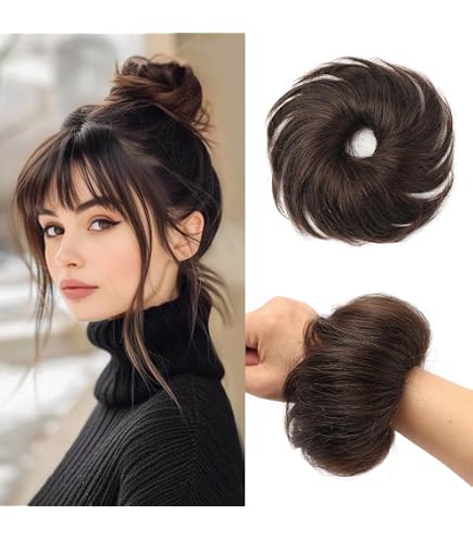 Human Hair Bun Piece Natural Curly Stretchy Elastic Donut Updo Messy Bun Amazon.com: FGZJMAE Messy Bun Hair Piece Natural Curly 100  main image 3
