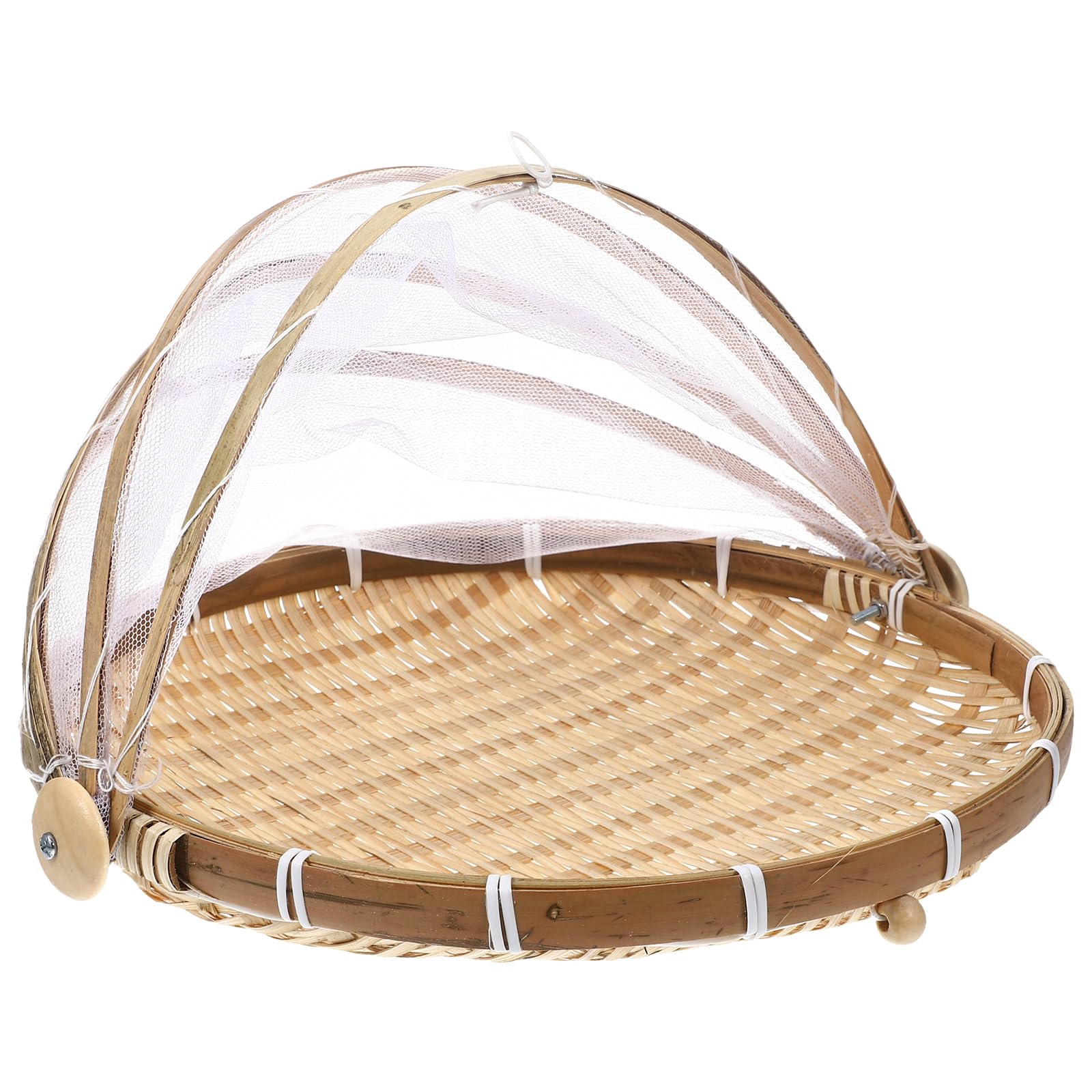 Photo 1 of iplusmile Bamboo Fruit Basket with Lid, Food Serving Tent with Mesh Gauze Covers, Round Picnic Basket Vegetable Fruits Bread Storage Container for Outdoors Indoor (12 inch)