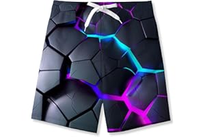 Uideazone Boys Teens Swim Trunks Quick Dry Waterproof Surfing Board Shorts Drawstring Elastic Waist with Mesh Lining 5-14T