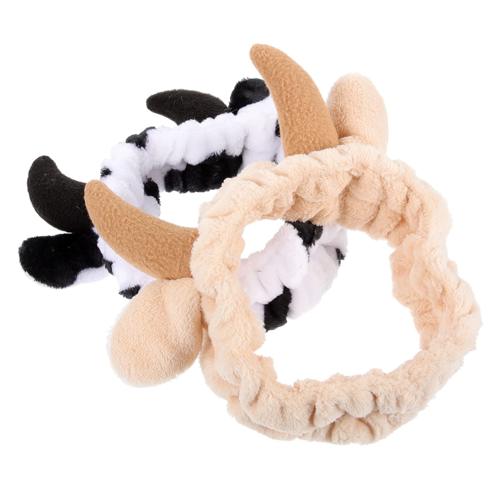 FRCOLOR Cow Ears Spa Headbands For Women 2pcs Elastic Head Hair Bands Fluffy Headband For Washing Face Makeup Skincare Hair Wrap Plush Animal Make Up Hair Headband
