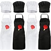 Geyoga 4 Pieces Chef Aprons and 4 Pieces Chef Hat Set Adjustable Apron with Pocket Butcher Hat Baker Costume Kitchen Apron for Men and Women