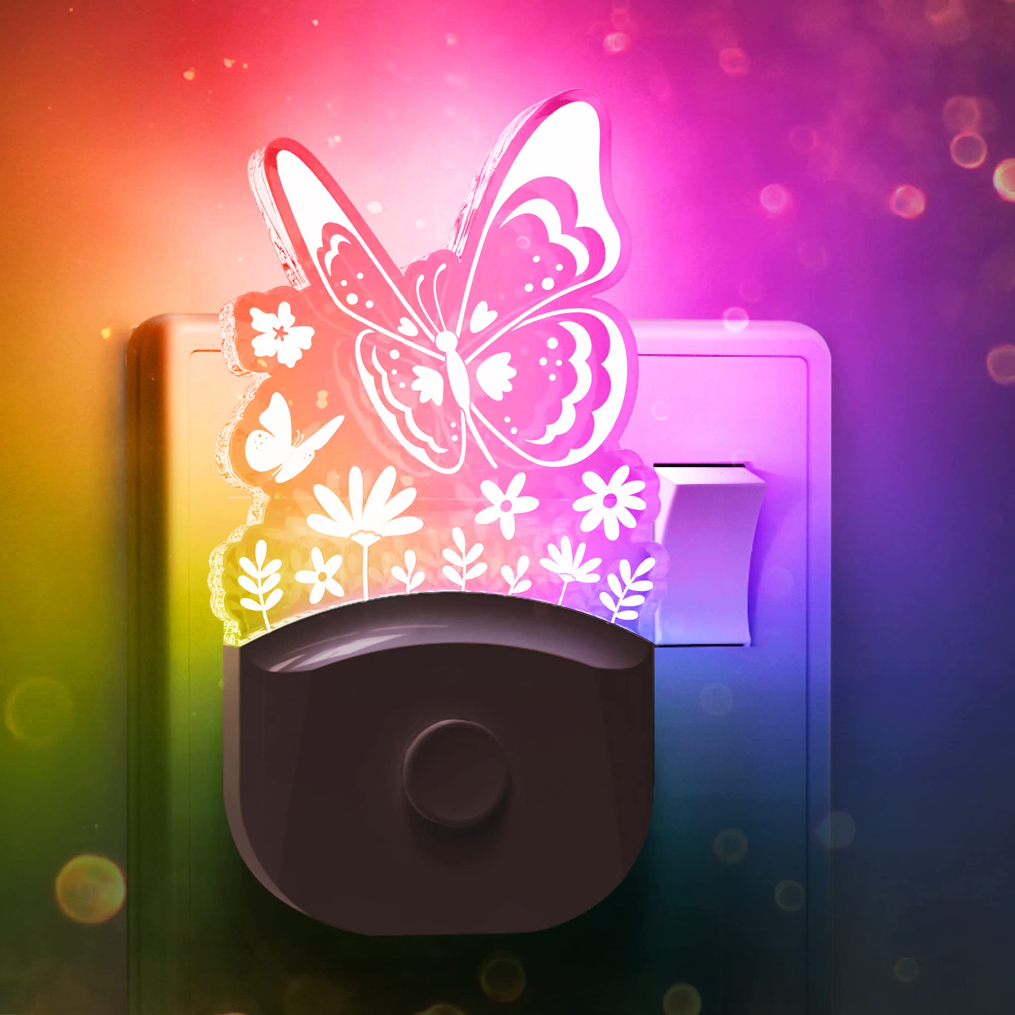 LOHAS-LED Plug-in Night Light, Butterfly Design, Dusk to Dawn Sensor, RGB + Warm White, 3 Lighting Modes, Kids' Room Decor Gift